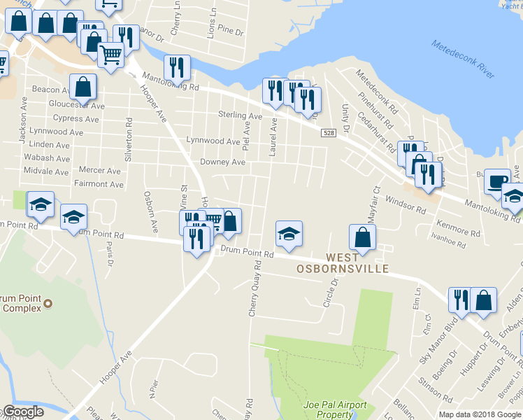 map of restaurants, bars, coffee shops, grocery stores, and more near 195 Highway 35 South in Mantoloking