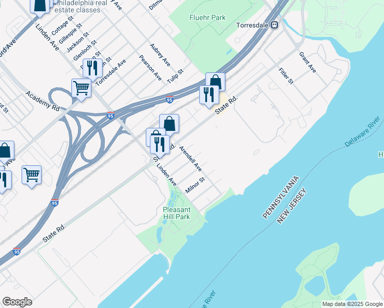map of restaurants, bars, coffee shops, grocery stores, and more near 5027 Arendell Avenue in Philadelphia