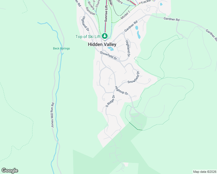 map of restaurants, bars, coffee shops, grocery stores, and more near 2709 Powder Ridge Road in Hidden Valley