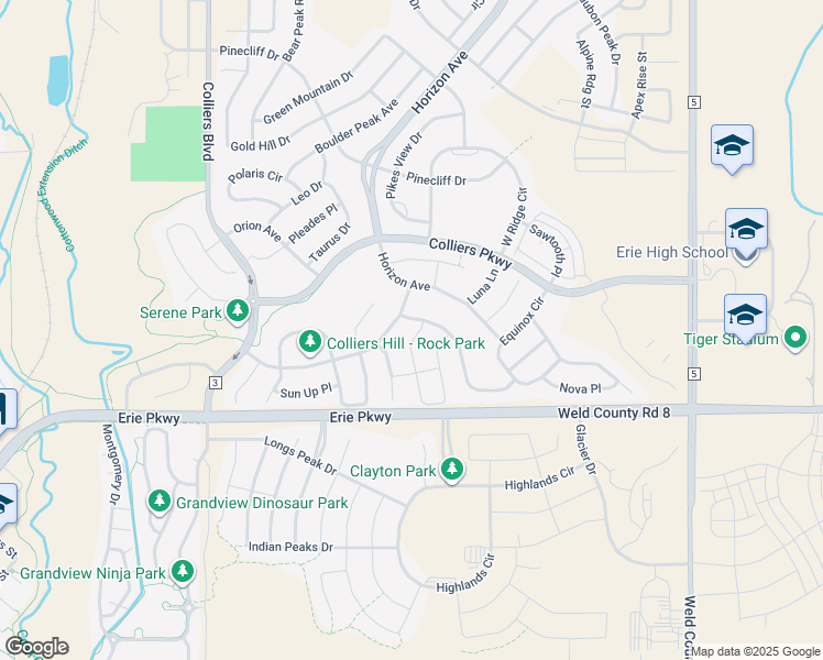 map of restaurants, bars, coffee shops, grocery stores, and more near 194 Starlight Circle in Erie