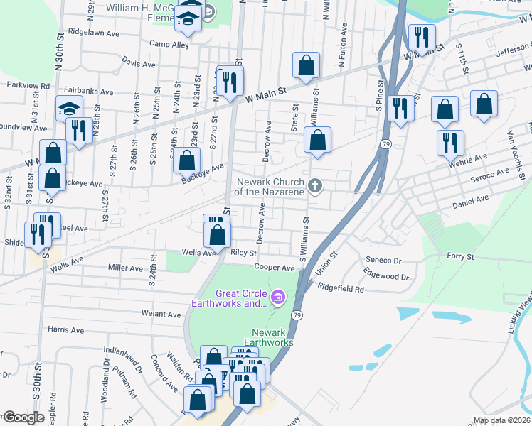 map of restaurants, bars, coffee shops, grocery stores, and more near 159 Decrow Avenue in Newark