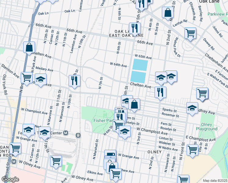 map of restaurants, bars, coffee shops, grocery stores, and more near 6201 North 6th Street in Philadelphia