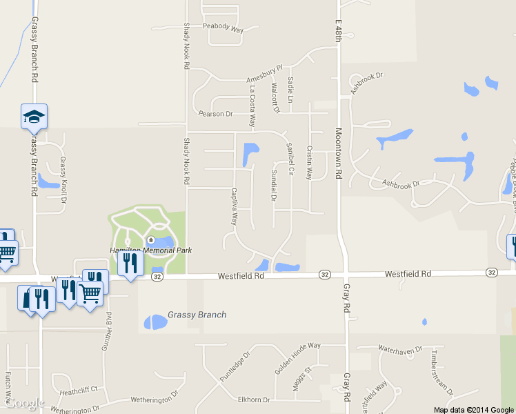 map of restaurants, bars, coffee shops, grocery stores, and more near 17801 Gasparilla Court in Noblesville