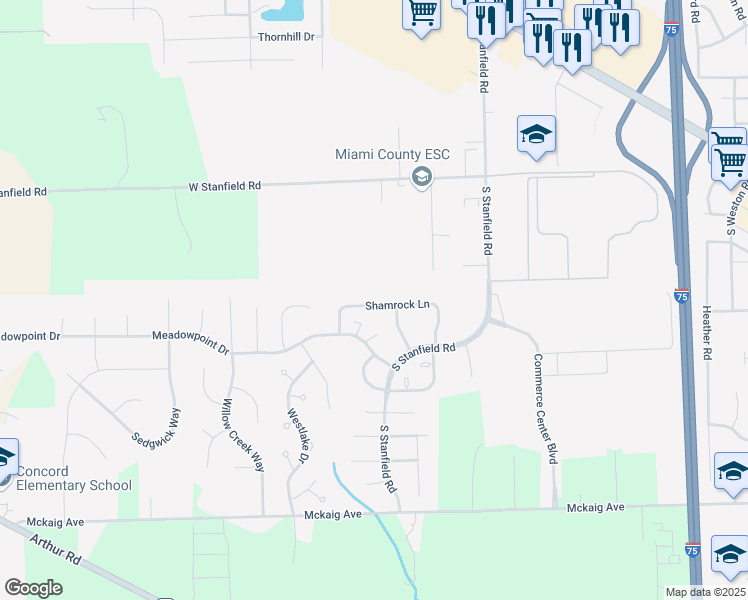 map of restaurants, bars, coffee shops, grocery stores, and more near 2269 Shamrock Lane in Troy