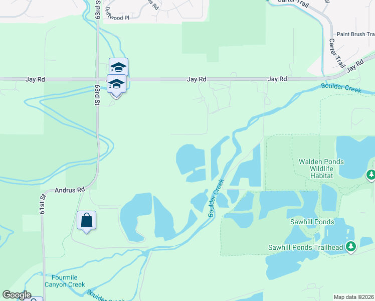 map of restaurants, bars, coffee shops, grocery stores, and more near 6686 Jay Road in Boulder