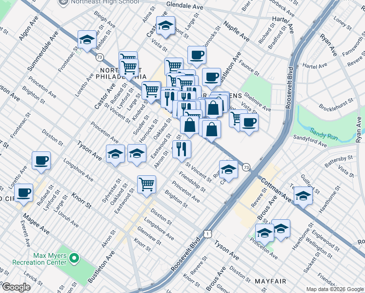 map of restaurants, bars, coffee shops, grocery stores, and more near in Philadelphia