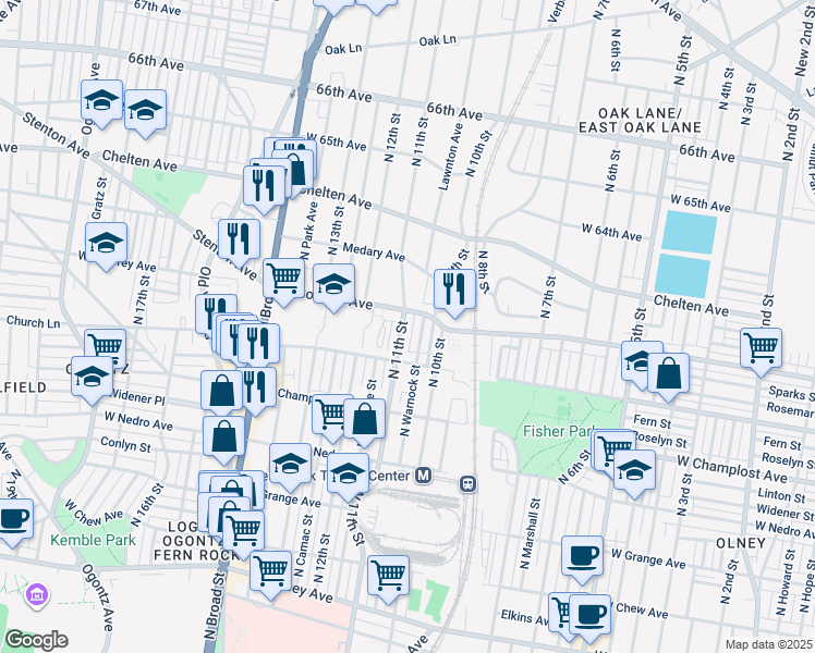 map of restaurants, bars, coffee shops, grocery stores, and more near 6149 N 11th St in Philadelphia