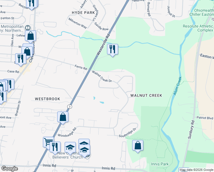 map of restaurants, bars, coffee shops, grocery stores, and more near 3781 Red Oak Lane in Columbus