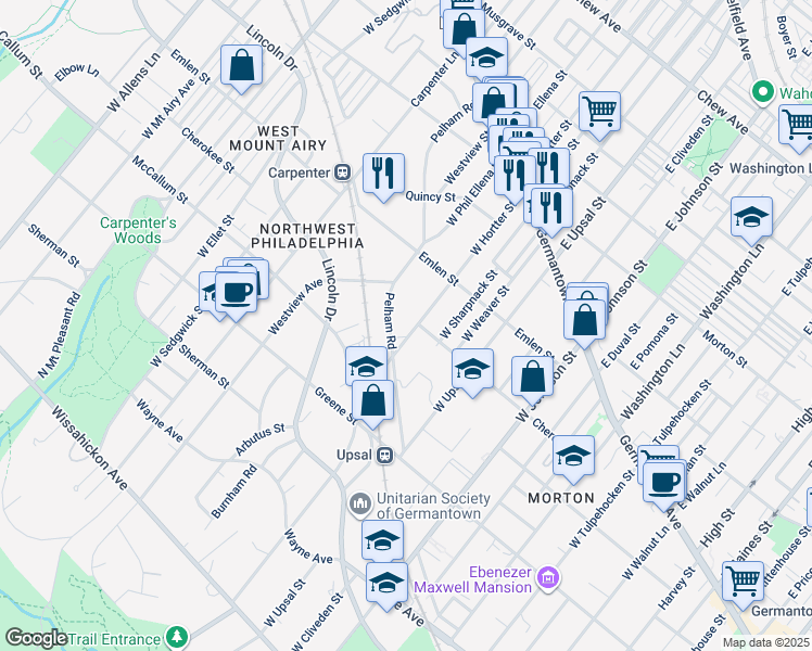map of restaurants, bars, coffee shops, grocery stores, and more near 305 West Hortter Street in Philadelphia