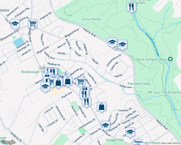 map of restaurants, bars, coffee shops, grocery stores, and more near 6951 Lawnton Street in Philadelphia