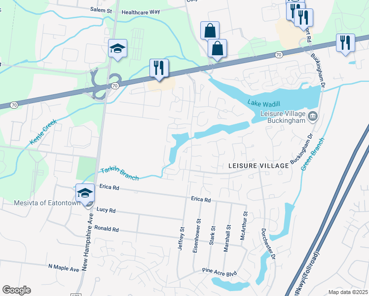 map of restaurants, bars, coffee shops, grocery stores, and more near 239A Huntington Drive in Lakewood Township