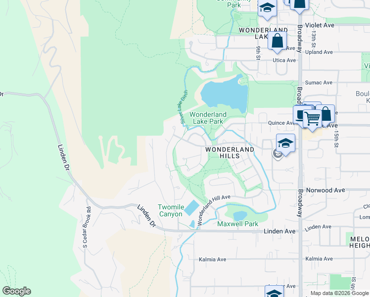 map of restaurants, bars, coffee shops, grocery stores, and more near 3958 Promontory Court in Boulder