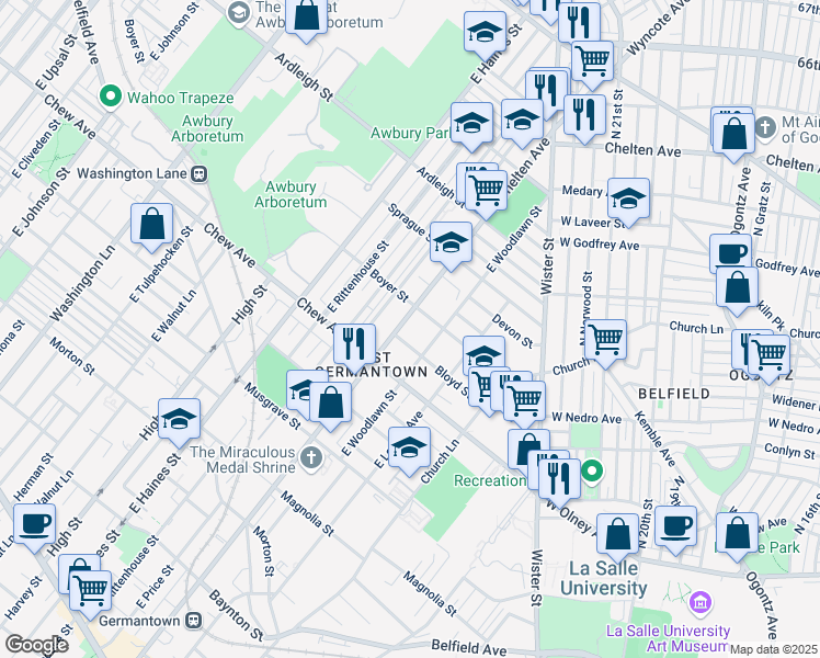 map of restaurants, bars, coffee shops, grocery stores, and more near 857 East Chelten Avenue in Philadelphia