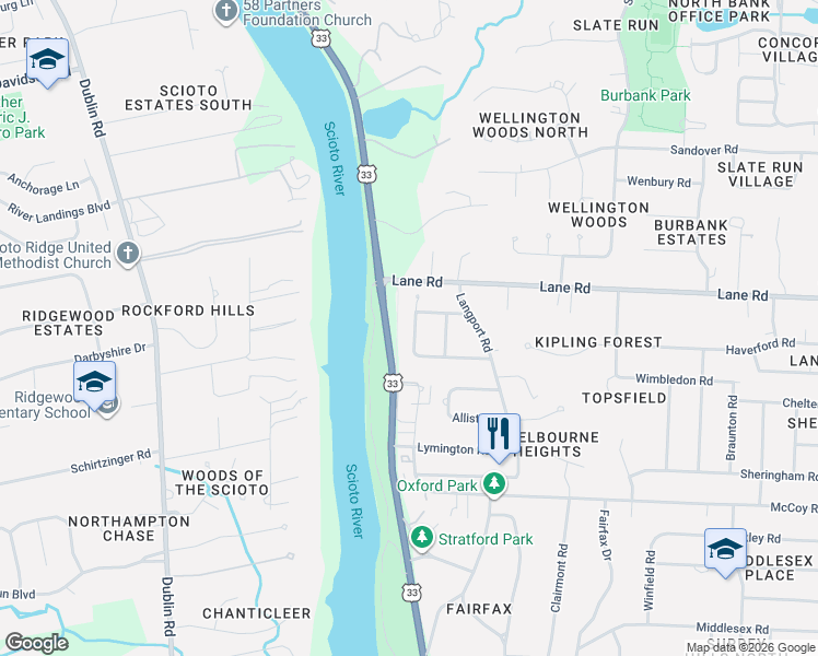map of restaurants, bars, coffee shops, grocery stores, and more near 4569 Helston Court in Columbus
