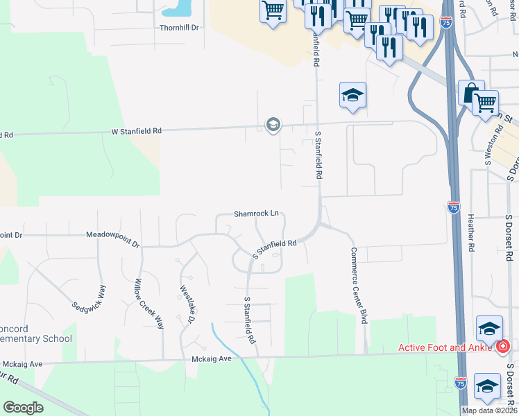 map of restaurants, bars, coffee shops, grocery stores, and more near 2257 Shamrock Lane in Troy