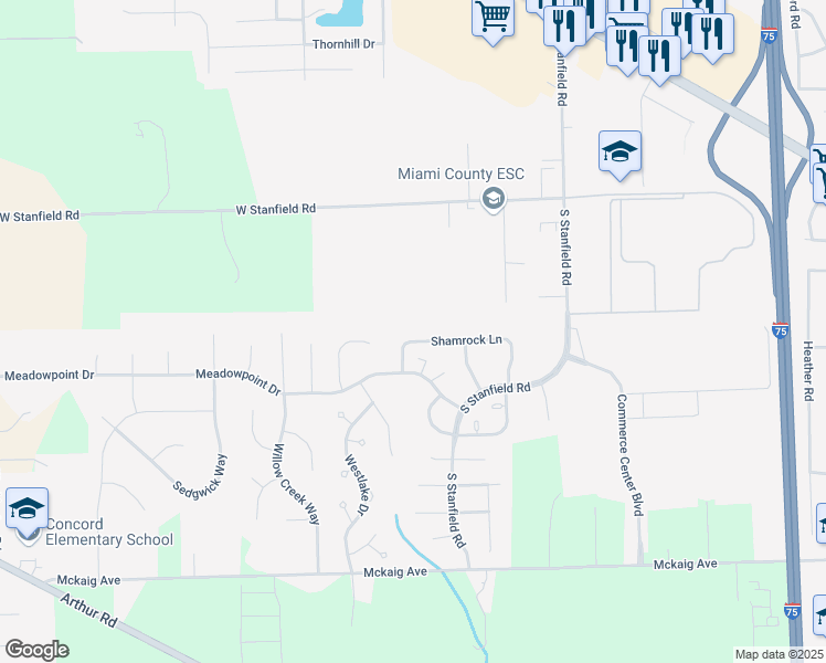 map of restaurants, bars, coffee shops, grocery stores, and more near 2277 Shamrock Lane in Troy
