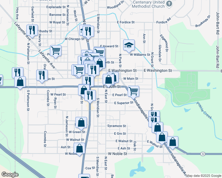 map of restaurants, bars, coffee shops, grocery stores, and more near 216 South East Street in Lebanon