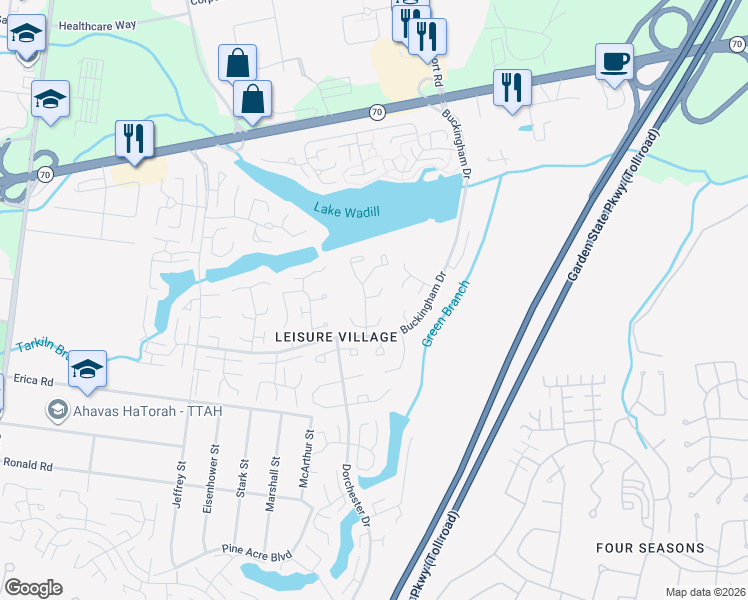map of restaurants, bars, coffee shops, grocery stores, and more near 37A Cambridge Court in Lakewood Township