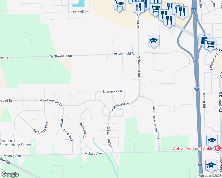 map of restaurants, bars, coffee shops, grocery stores, and more near 2257 Shamrock Lane in Troy