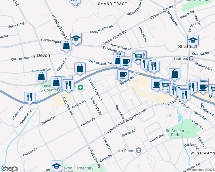 map of restaurants, bars, coffee shops, grocery stores, and more near 93 Country Walk in Devon