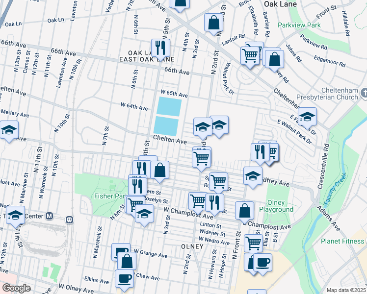 map of restaurants, bars, coffee shops, grocery stores, and more near 6255 North 3rd Street in Philadelphia