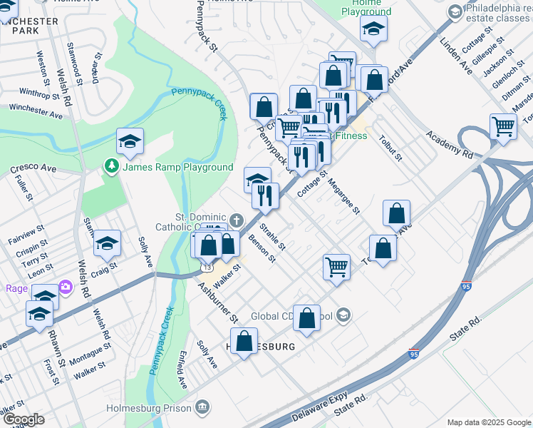 map of restaurants, bars, coffee shops, grocery stores, and more near 8621 Frankford Avenue in Philadelphia