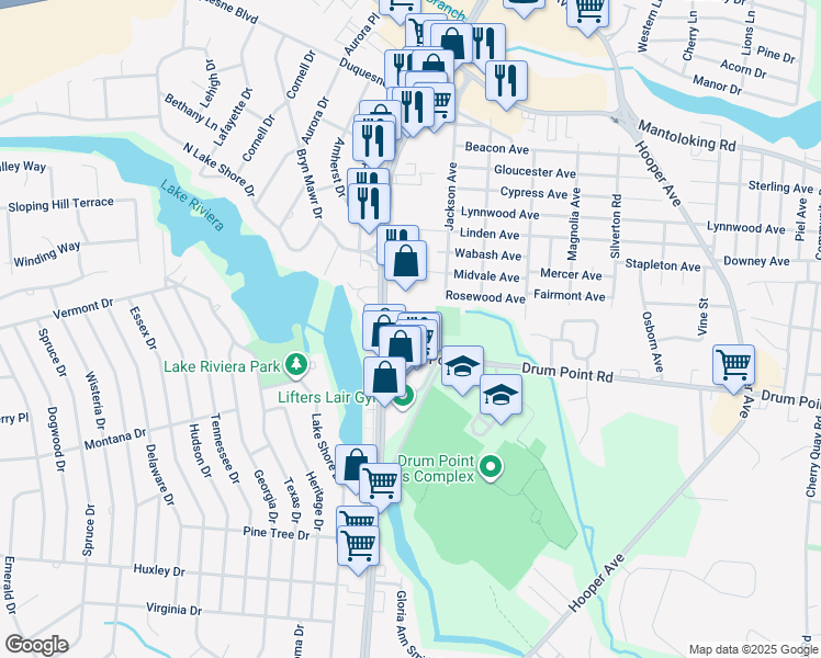 map of restaurants, bars, coffee shops, grocery stores, and more near 407 Brick Boulevard in Brick