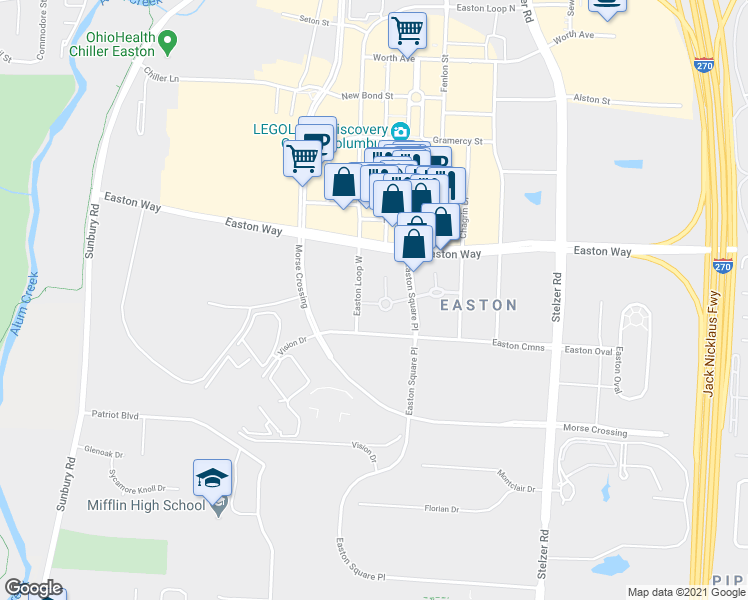 map of restaurants, bars, coffee shops, grocery stores, and more near 3842 Charter Oak Way in Columbus