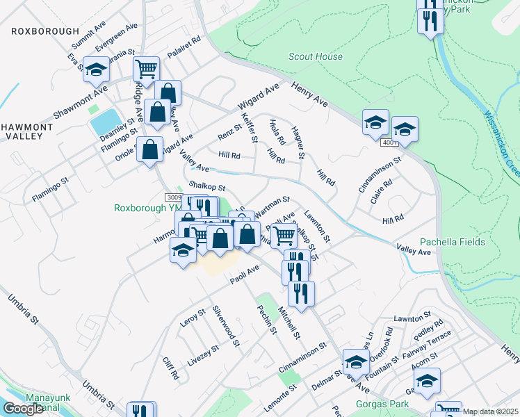 map of restaurants, bars, coffee shops, grocery stores, and more near 545 Wartman Street in Philadelphia