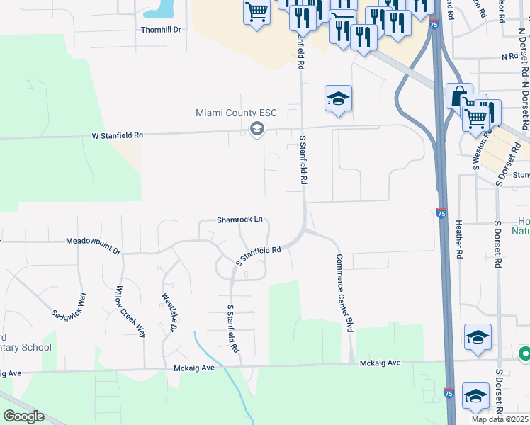 map of restaurants, bars, coffee shops, grocery stores, and more near 2227 Shamrock Lane in Troy