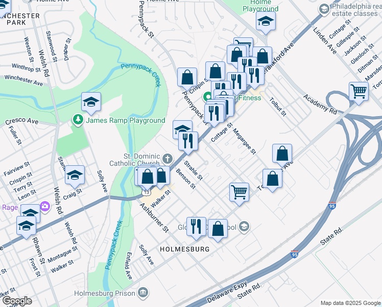 map of restaurants, bars, coffee shops, grocery stores, and more near 8625 Frankford Avenue in Philadelphia
