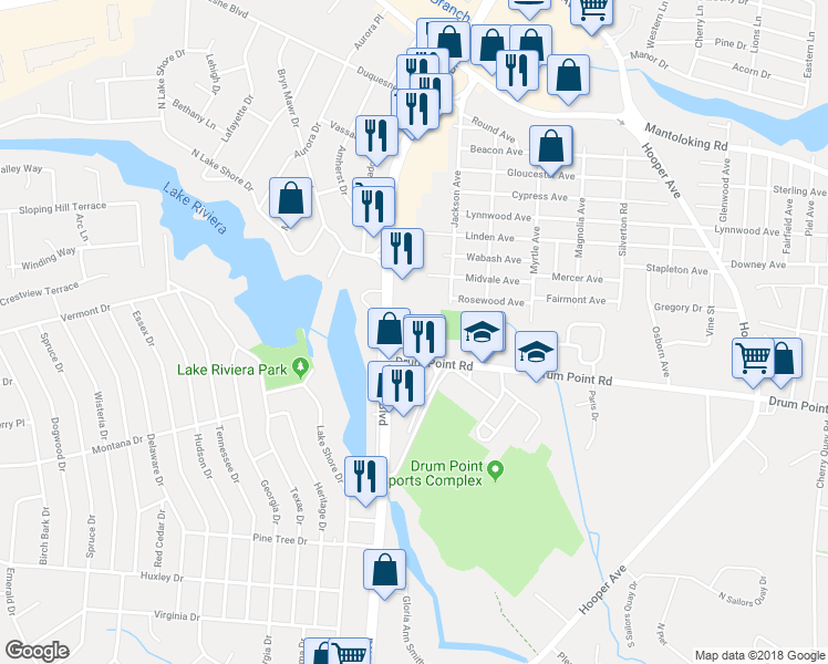 map of restaurants, bars, coffee shops, grocery stores, and more near 407 Brick Boulevard in Brick