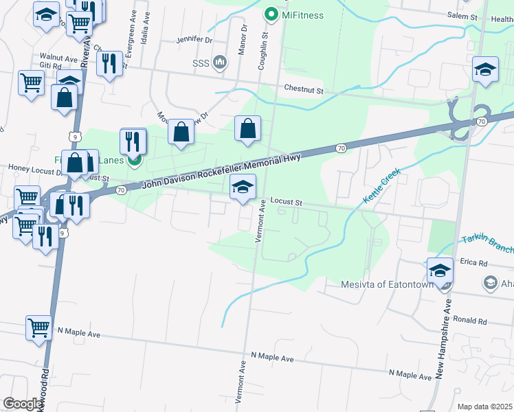 map of restaurants, bars, coffee shops, grocery stores, and more near 54 Harmony Drive in Lakewood