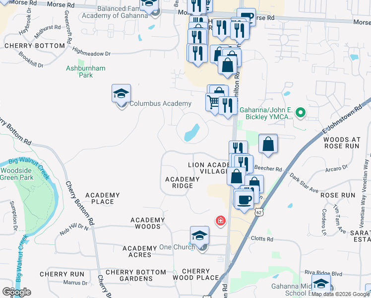 map of restaurants, bars, coffee shops, grocery stores, and more near 311 Vista Drive in Gahanna