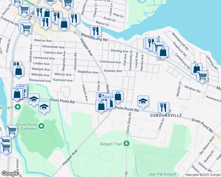 map of restaurants, bars, coffee shops, grocery stores, and more near 2577a Hooper Avenue in Brick Township