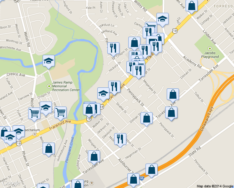 map of restaurants, bars, coffee shops, grocery stores, and more near in Philadelphia