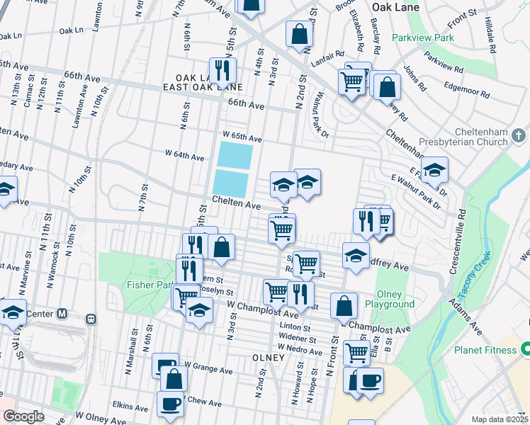 map of restaurants, bars, coffee shops, grocery stores, and more near 239 West Chelten Avenue in Philadelphia