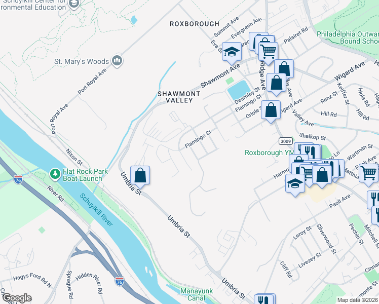 map of restaurants, bars, coffee shops, grocery stores, and more near 368 Flamingo Street in Philadelphia