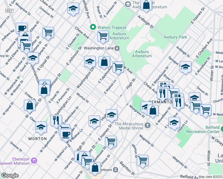 map of restaurants, bars, coffee shops, grocery stores, and more near 426 East Walnut Lane in Philadelphia