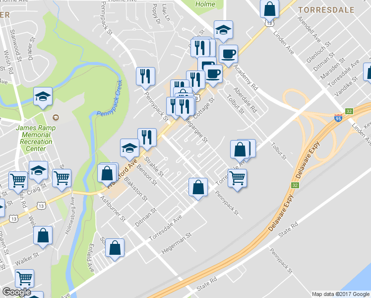 map of restaurants, bars, coffee shops, grocery stores, and more near 8714 Jackson Street in Philadelphia