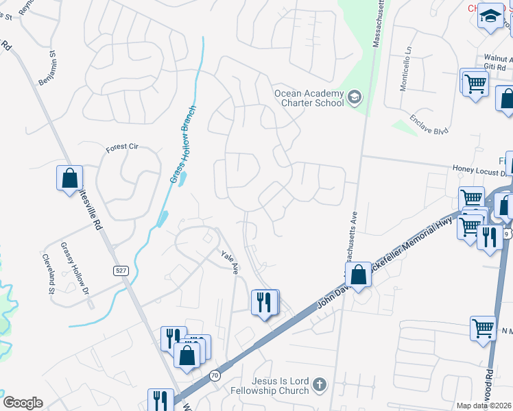 map of restaurants, bars, coffee shops, grocery stores, and more near 2547 Brenton Lane in Toms River