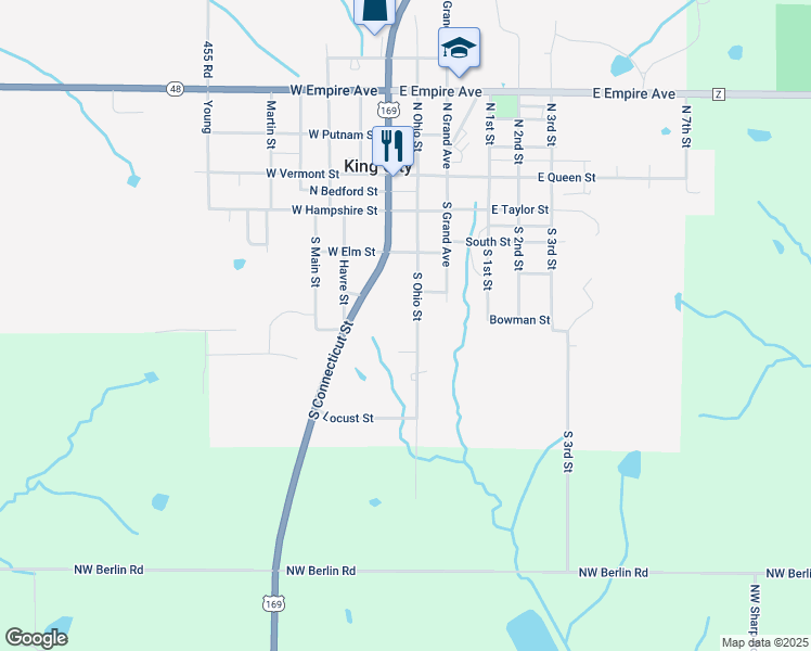 map of restaurants, bars, coffee shops, grocery stores, and more near 400-610 South Ohio Street in King City