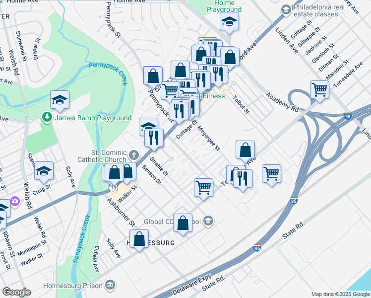 map of restaurants, bars, coffee shops, grocery stores, and more near 4433 Pennypack Street in Philadelphia