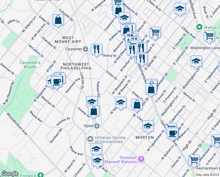 map of restaurants, bars, coffee shops, grocery stores, and more near 242 West Hortter Street in Philadelphia