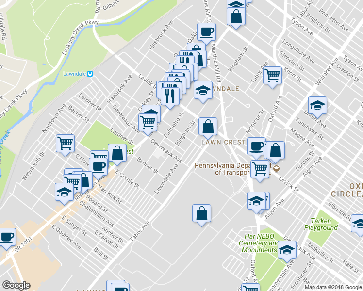 map of restaurants, bars, coffee shops, grocery stores, and more near 607 McKinley Street in Philadelphia
