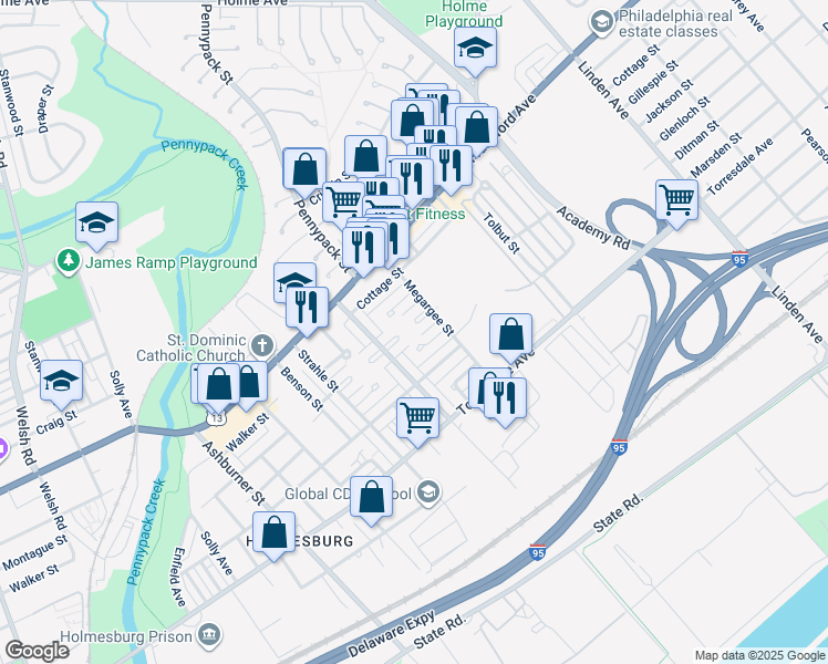 map of restaurants, bars, coffee shops, grocery stores, and more near 8730 Jackson Street in Philadelphia