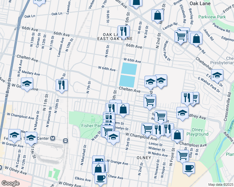 map of restaurants, bars, coffee shops, grocery stores, and more near 6241 North 5th Street in Philadelphia