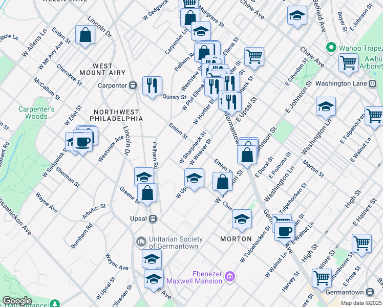 map of restaurants, bars, coffee shops, grocery stores, and more near 130 West Sharpnack Street in Philadelphia