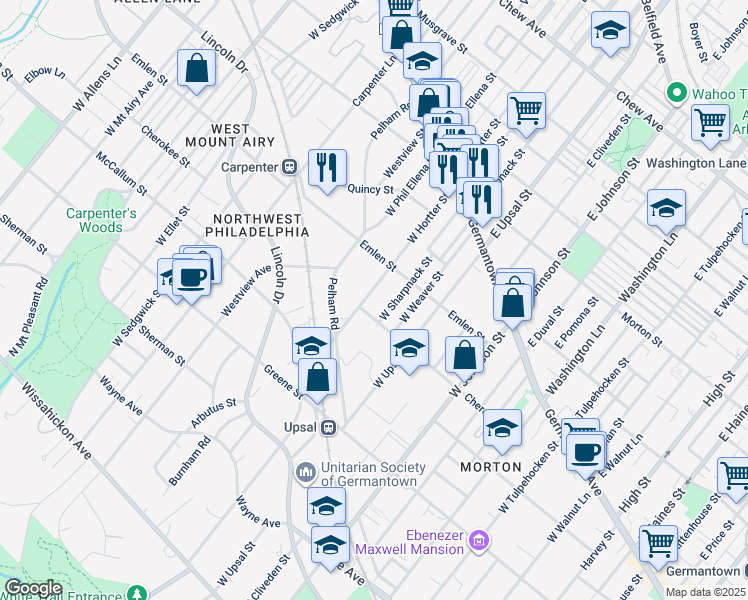 map of restaurants, bars, coffee shops, grocery stores, and more near 242 West Hortter Street in Philadelphia