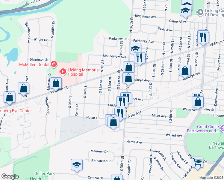 map of restaurants, bars, coffee shops, grocery stores, and more near 43 South 32nd Street in Newark